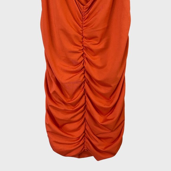 Princess Polly Ruched Bodycon Low-Back V-Neck Mini Dress Women's Size 2 Orange - Picture 8 of 12